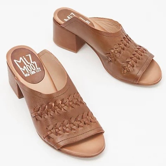 NIB Miz Mooz Briar 38 7.5-8 Whipstitch Leather Heeled Slide Sandal Brandy Brown - Picture 11 of 12